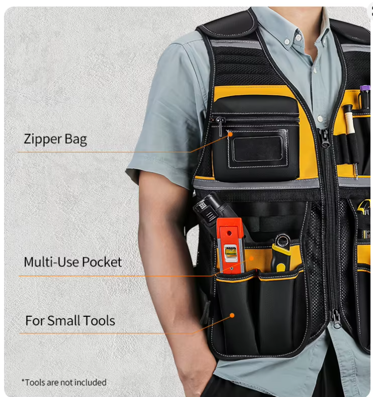 Tool vest pockets ready for a working kit